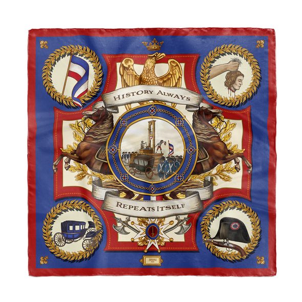 FOULARD EN SOIE JEEEEZ GUILLOTINE HISTORY ALWAYS REPEATS ITSELF - ÉDITION LIMITÉE B&K SILK SCARF